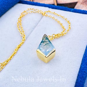 Moss Agate Pendant Necklace For Women, Handmade Gold Plated Gemstone Necklace, Boho Layering Jewelry Gift For Her, Unique Moss Agate Jewelry