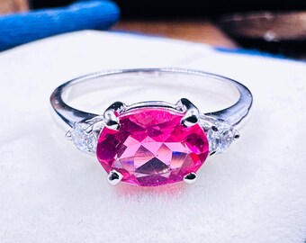Pink Tourmaline Engagement Ring: Sterling Silver with Moissanite