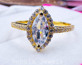 3.5CT Marquise Cut Moissanite Engagement Ring For Women, Dainty 14K Gold Plated Bridal Ring, Unique Promise Ring, Elegant Anniversary Gift