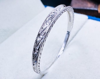 Filigree Sterling Silver Wedding Band: Antique Style Milgrain Ring