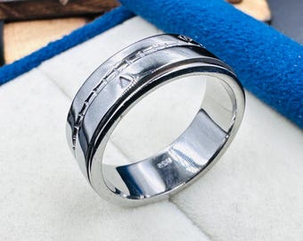 925 Sterling Silver Black Rhodium Stainless Steel Arabic Calligraphy Spinner Ring - Fidget Band