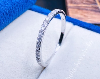 Sterling Silver CZ Eternity Band Ring: Dainty Stackable Wedding Ring