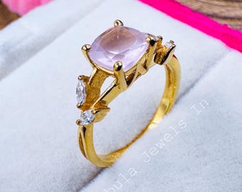 Romantic Heart Cut Rose Quartz Engagement Ring with Diamond | Vintage Art Deco Bridal Ring | Sterling Silver Birthstone Jewelry