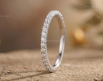 1.5mm Moissanite Full Eternity Ring, 925 Sterling Silver Wedding Band, Stackable Ring, Handmade Engagement Ring, White Gold or Silver Ring