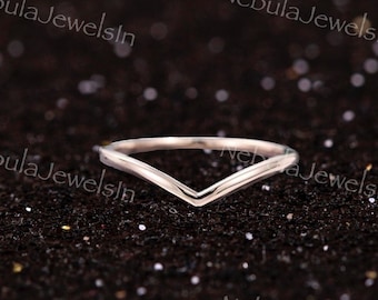 Anillo de boda curvo, anillo de boda de oro rosa sencillo único para mujer, anillo de promesa nupcial minimalista único, regalo de aniversario para ella