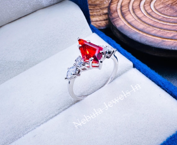 Kite Cut Red Garnet Engagement Ring: Vintage Sterling Silver
