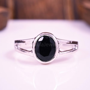 Oval Black Ring, Ring with Oval Cut Stone, Genuine Onyx Gemstone, Black Gemstone Promise Ring Solitaire Ring Promise Ring For Her