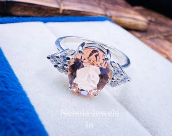 Vintage Art Deco Morganite Engagement Ring: Sterling Silver Moissanite Accents