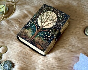 Diario de cuero de grimorio grande de 400 páginas, diario con estampado del árbol de la vida, libro de hechizos en blanco, libro de sombras, regalos celestiales de cuero para él y para ella