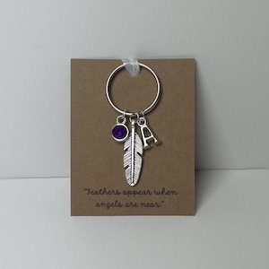Initiale personnalisée en argent avec pierre de naissance pour le deuil, ange porte-clés, breloque pour un être cher