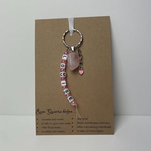 Personalisierte Name Rosenquarz Liebe natürlichen Kristallstein Heilung Schlüsselanhänger Taschenanhänger