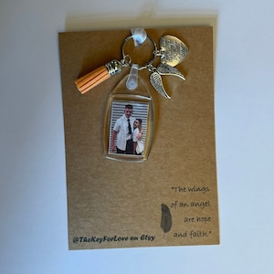 Gepersonaliseerde foto op maat rouwbedel engel verloren geliefde sleutelhanger