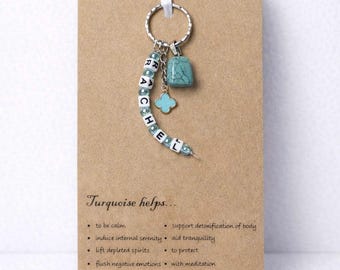 Personalisierter Türkiser Kristall Heilstein Schlüsselanhänger Taschenanhänger