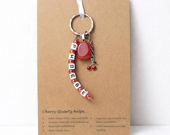 Personalisierter Name Kirschquarz Kristall Heilung Schlüsselanhänger Taschenanhänger