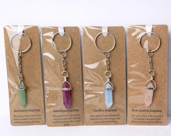 Kristallstein Schlüsselanhänger Silber Taschenanhänger Heilung Manifestieren Aventurin Rosenquarz Bergkristall Amethyst