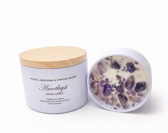 Amethyst Kristallkerze: 100% Sojawachs, La Vie Est Belle Duft