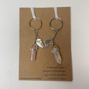 Best friend matching crystal stone healing bff key-rings clear quartz and rose quartz