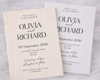 A5 Creme Elfenbein/Weiß gemaserte Hochzeitseinladungen print personalisiert