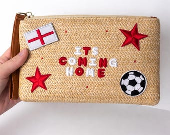 Beige gewebte Clutch Urlaub Strand Club WM Biergarten es kommt nach Hause Tasche England Fußball