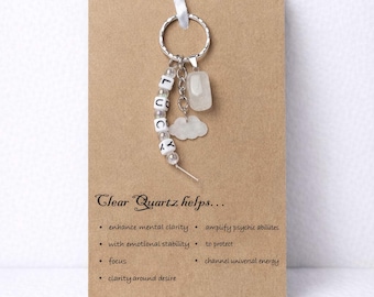 Personalisierte Name Bergkristall Kristall Heilung Schlüsselanhänger Taschenanhänger