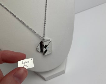 Letter hidden “love you” message silver necklace