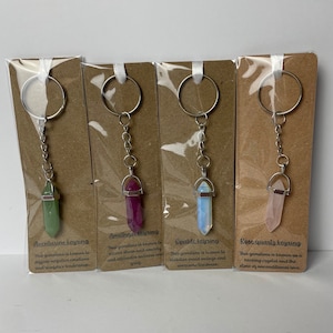 Crystal stone Keyrings silver bag charms healing manifesting aventurine rose quartz clear quartz amethyst