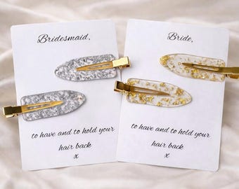 Zu haben und Ihr Haar zurück zu halten Braut / Brautjungfer Andenken Haarspangen Geschenk für Vorschlag Boxen, Verlobungsfeier Geschenk