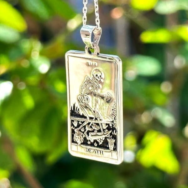 925 Sterling Silver Death Tarot Card Necklace, Personalizable Tarot Card, Tarot Reading, Astrology Necklace, Spiritual Jewelry, Gift For Her