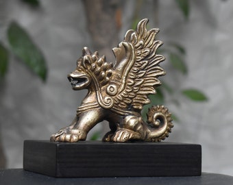 SAGV, Garuda Lion Mythical Beast Bali Sculpture, Brass Antique Finish.