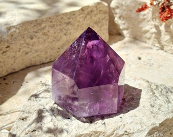 AAA+ extra polished amethyst point from Brazil, incredible quality stone of purification, calming and spirituality