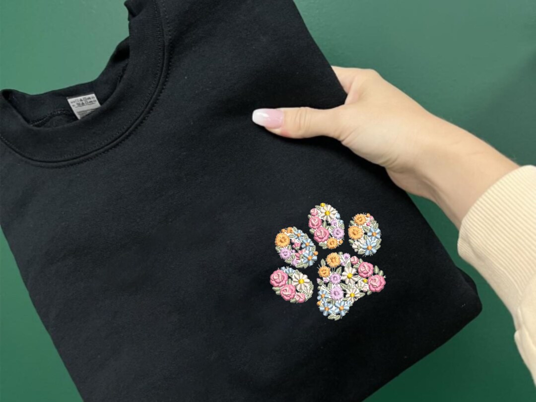 Floral Paw Print Embroidery Sweatshirt Dog Lover Sweatshirt - Etsy