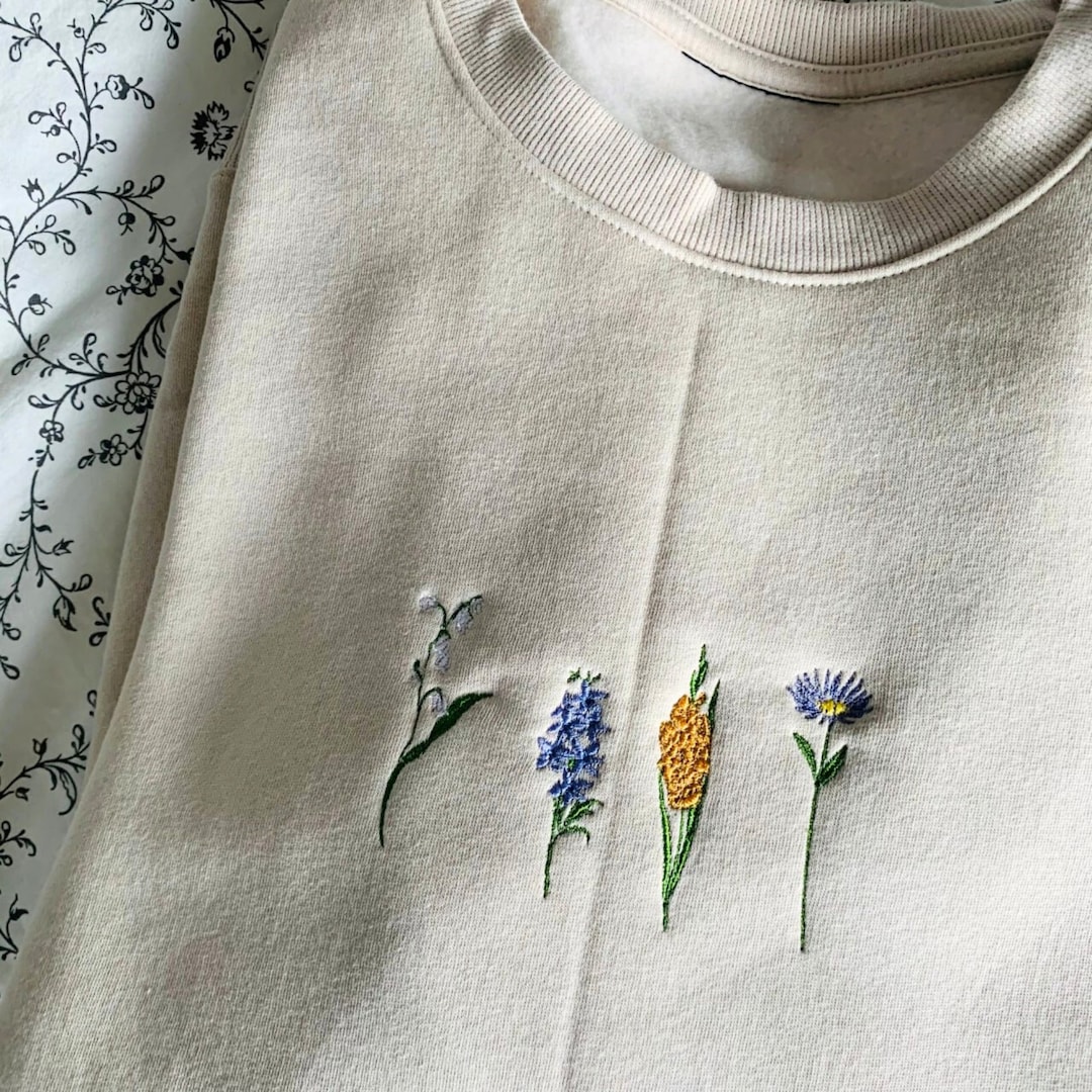 Custom Birth Month Birth Flower Sweatshirt, Embroidered Birth Flower ...