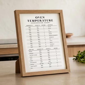 Tabla de conversión de temperaturas del horno imprimible / Guía de horneado en grados Celsius y Fahrenheit / Hoja de referencia de cocina / Descarga digital