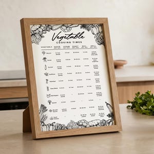 Vegetable Cooking Times Chart, Kitchen Cheat Sheet Printable, Vegetable Cooking Guide, Roasting Steaming Boiling Times Poster, Kitchen Art