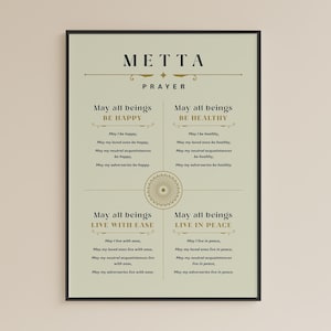 Póster de oración de Metta, decoración de pared espiritual, regalo para un amigo budista, citas budistas sobre compasión, descarga digital instantánea.