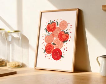 Kitchen Printable Wall Art: Abstract Tomato Fruits Prints, Fruit Market Print Art Wall Decor, Instant Digital Download