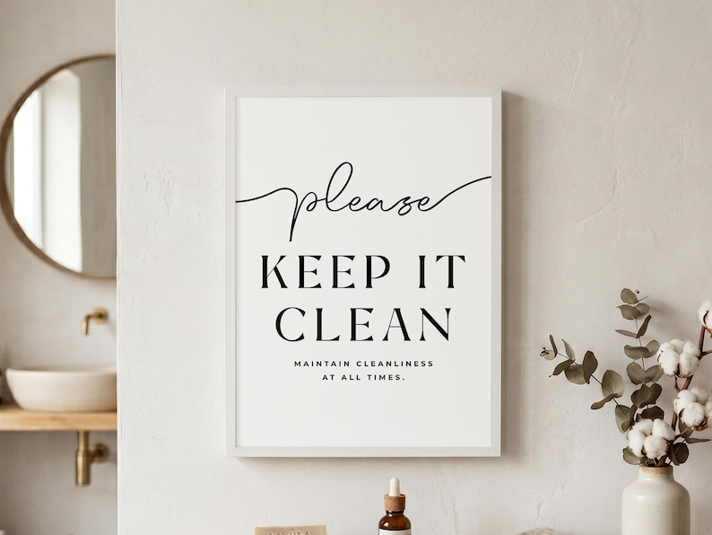 Please Keep It Clean Printable Sign, Minimalist Wall Art for Shared ...