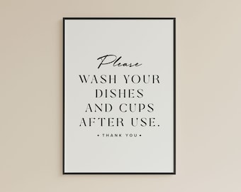 Wash Dishes Kitchen Sign: Modern Printable Art (Digital Download)