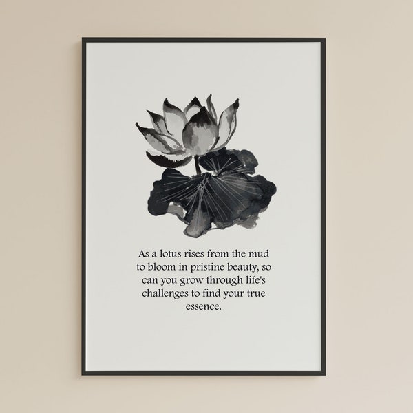 Citation de motivation bouddhiste imprimable : « Comme un lotus monte de la boue » - Art mural inspirant cadeau bouddhiste, téléchargement numérique instantané