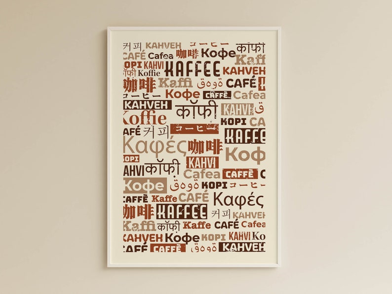 Coffee in Different Languages Poster Gallery Wall Living Etsy