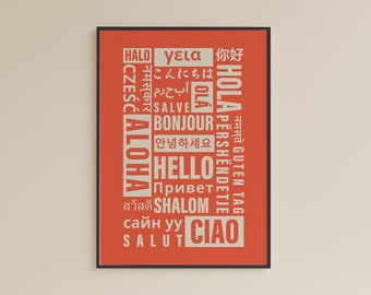 Hola imprimible multilingüe: saludos en diferentes idiomas / Descarga instantánea para póster de decoración global