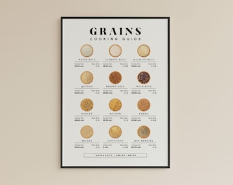 Grains Cooking Guide Printable – Kitchen Cheat Sheet Wall Art, Instant Digital Download, Cooking Times & Water Ratios Chart