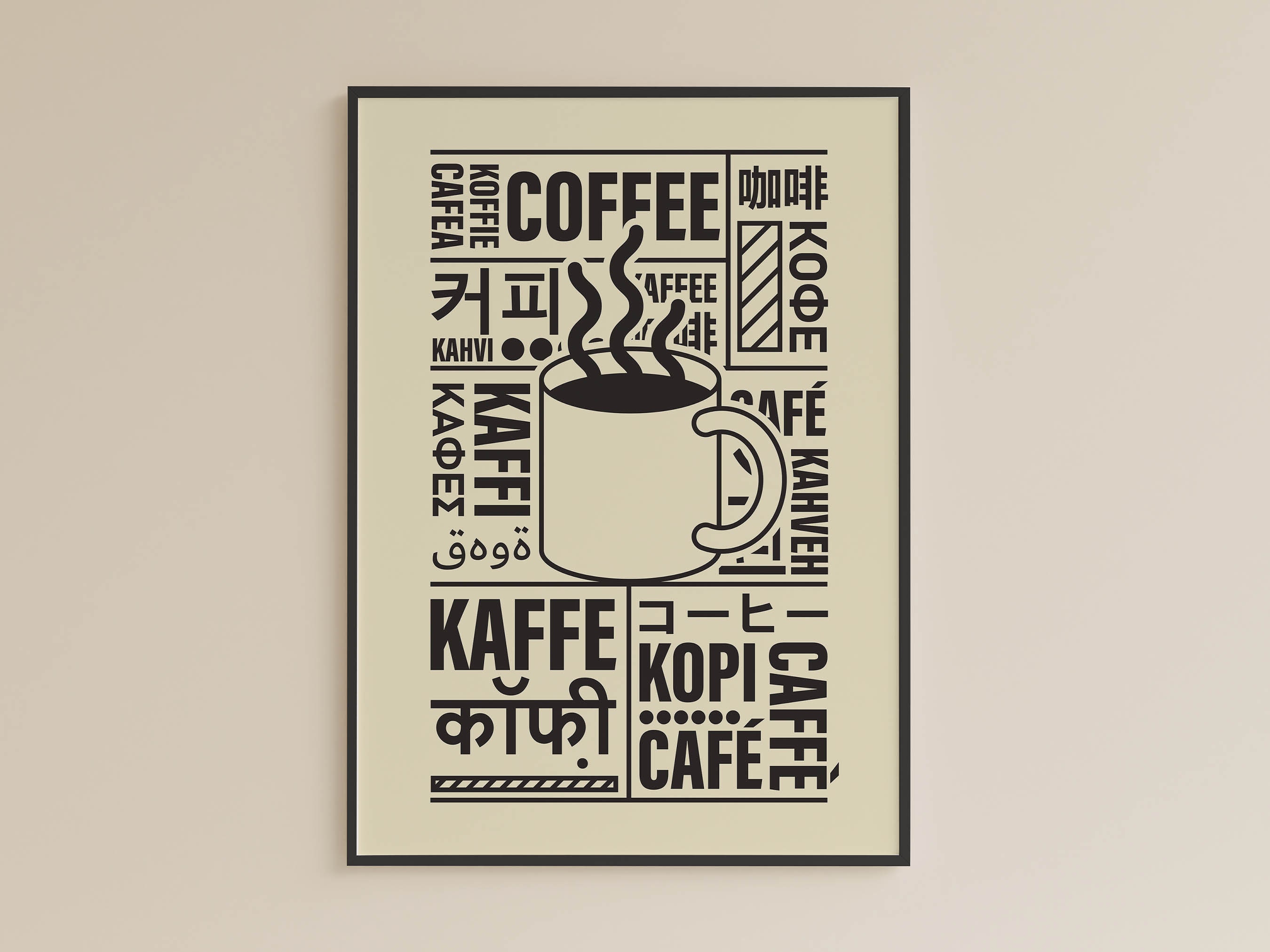 Coffee in Different Languages Art Print: Global Cafe Decor