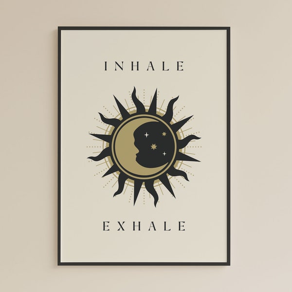 Yoga Printable Inhale Exhale, Zen Calming Decor Breathe Wall Art, Yoga Studio Meditation Room Decor, Instant Digital Download