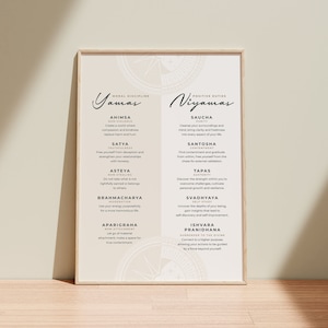 Decorazione da studio yoga stampabile: Yamas Niyamas, decorazione da parete artistica per amanti dello yoga, Ashtanga, 8 rami dello yoga, arte consapevole, download digitale istantaneo
