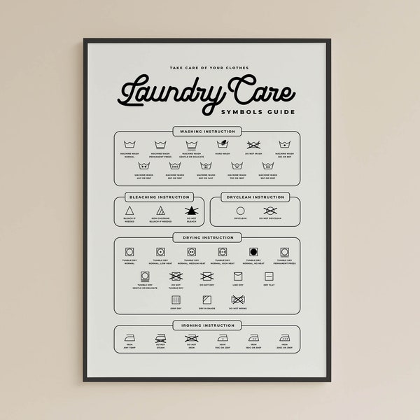 Printable Laundry Care Symbols Guide Poster for Laundry Room Decor, Laundry Room Art, Laundry room sign, Instant Digital Download