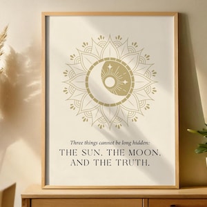 Impressão com citação budista: Sol, Lua, Verdade - Arte Espiritual (Download Digital)