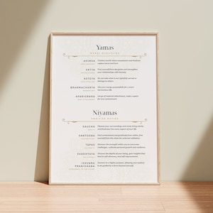 Decorazione murale stampabile per studio di yoga: Yamas Niyamas, decorazione murale per amanti dello yoga, Ashtanga, 8 rami dello yoga, arte consapevole, download digitale istantaneo