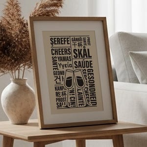 Póster de "Salud en diferentes idiomas": decoración de bar, impresión para cócteles, letrero internacional de "Salud"