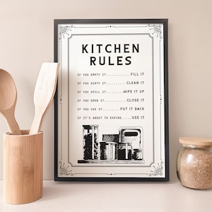 Printable Kitchen Rules Sign Poster for Food and Cooking Lover With Vintage Style Design ...